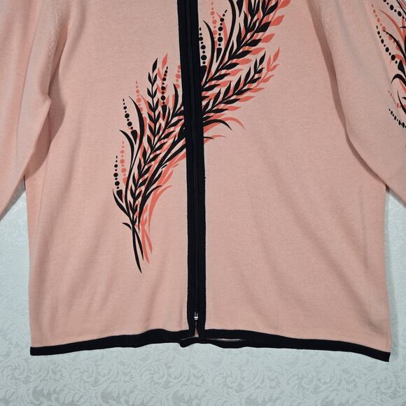 VTG Bob Mackie Wearable Art Cardigan Jacket sz XL Peach Black Zip Up Artsy READ - Picture 4 of 14